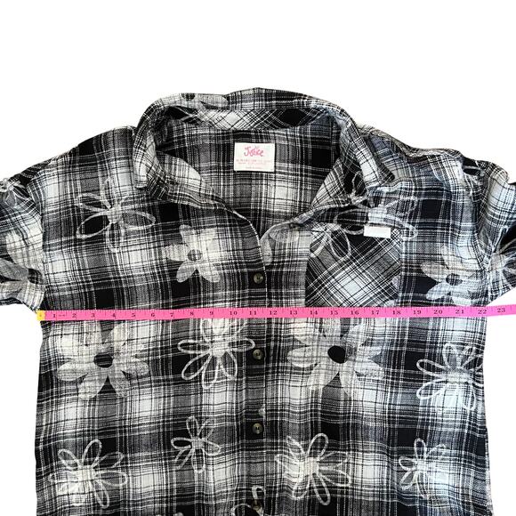 Justice Girls Black White Flower Print Flannel Top XL‎ Plus - Picture 7 of 8